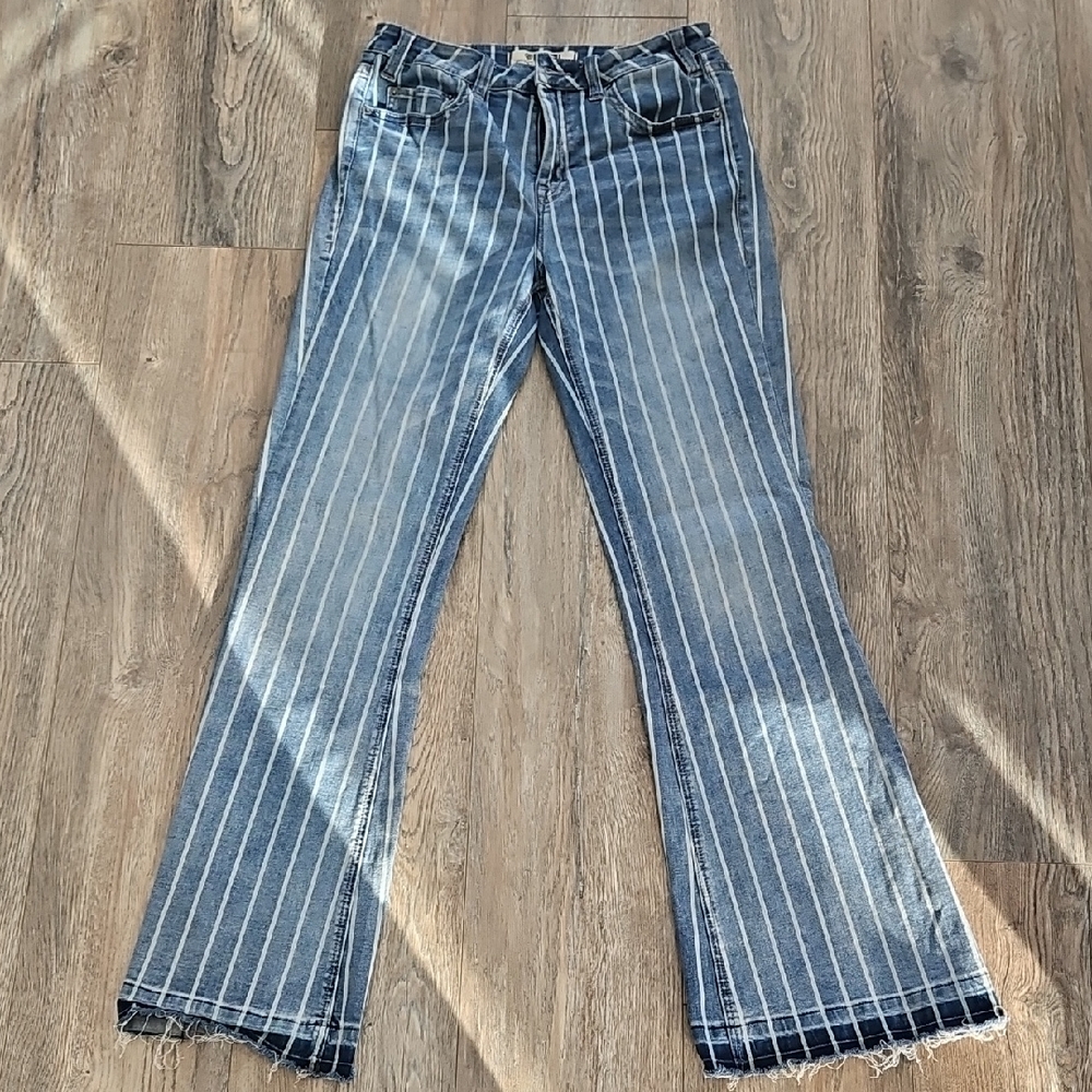 Rock & Roll Cowgirl Blue Striped Flare Jeans